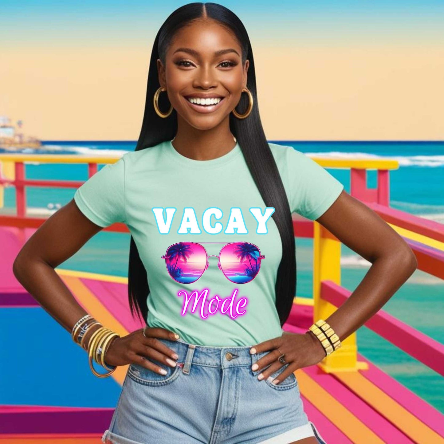Tropical Vibes Vacay Mode T-Shirt, Beach Lover Tee, Vacation Shirt