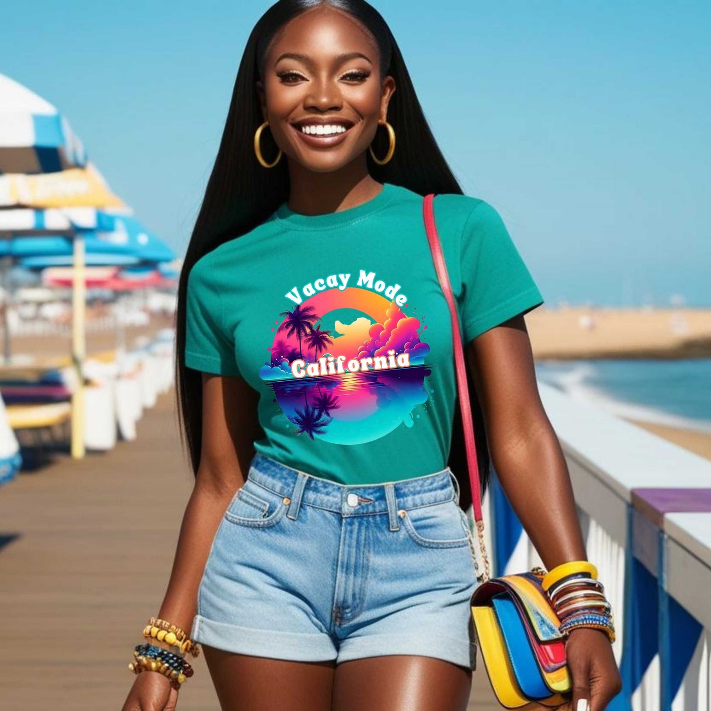 Vacay Mode California Sunset Softstyle T-Shirt - Beach Lover Gift