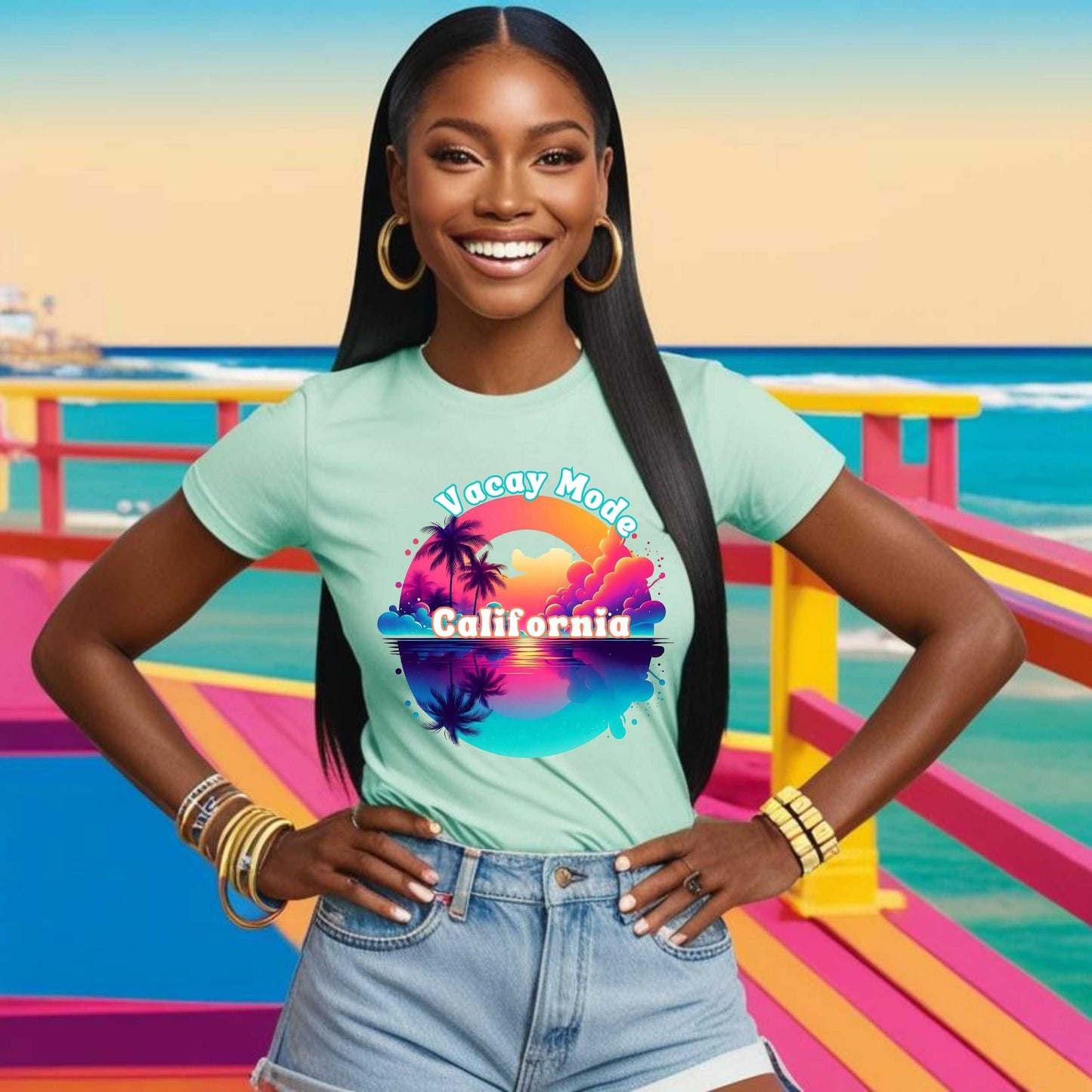 Vacay Mode California Sunset Softstyle T-Shirt - Beach Lover Gift