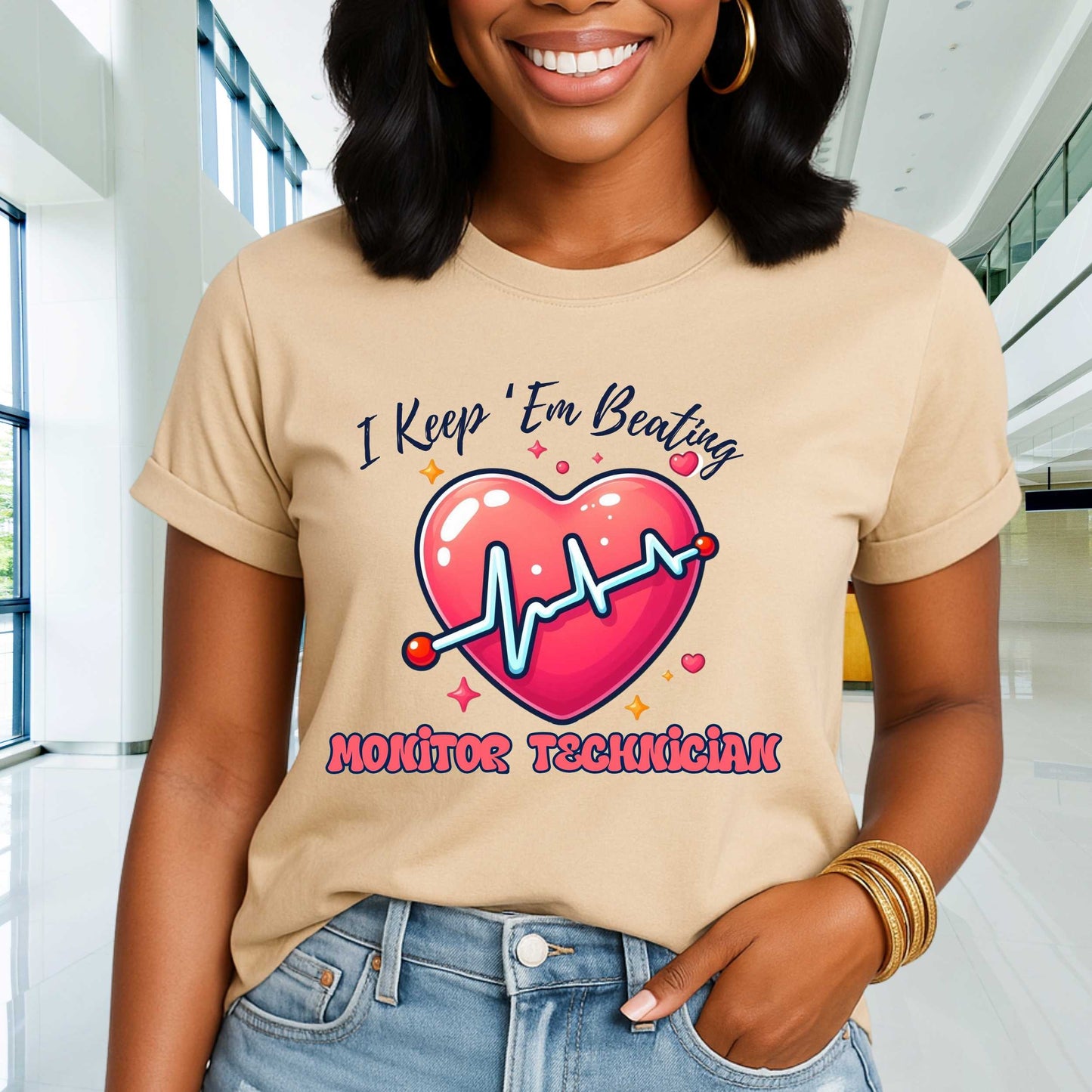 Monitor Tech Heartbeat Unisex Tee, Perfect for Healthcare Workers, Med/Surg/Tele Staff Shirt
