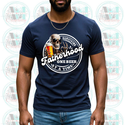 Funny Dad T-Shirt, Surviving Fatherhood One Beer at a Time Graphic Tee, New Dads Gift