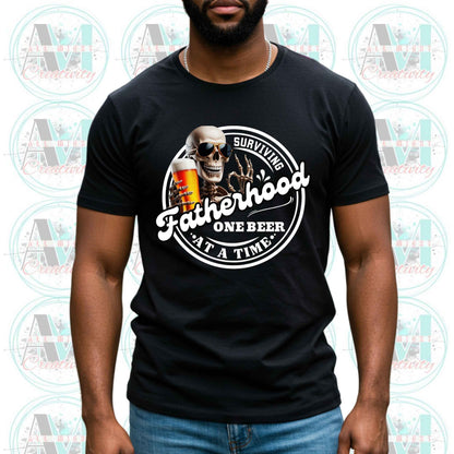 Funny Dad T-Shirt, Surviving Fatherhood One Beer at a Time Graphic Tee, New Dads Gift