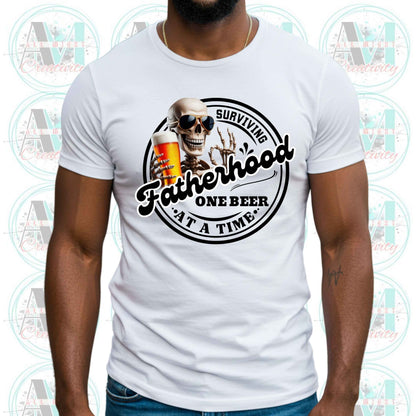 Funny Dad T-Shirt, Surviving Fatherhood One Beer at a Time Graphic Tee, New Dads Gift