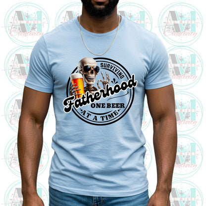 Funny Dad T-Shirt, Surviving Fatherhood One Beer at a Time Graphic Tee, New Dads Gift