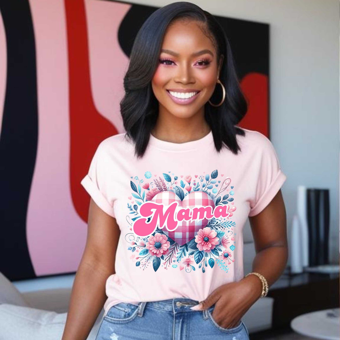 Floral Checkered Mama Shirt, Cute Mama Tee