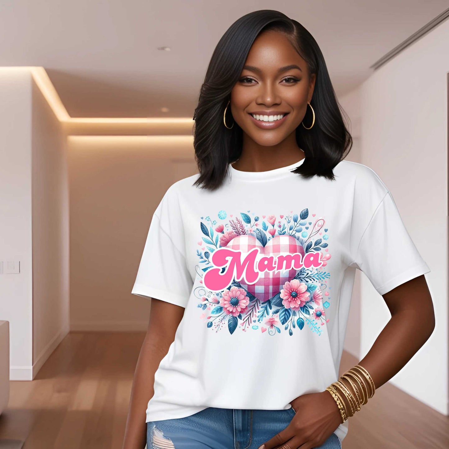 Floral Checkered Mama Shirt, Cute Mama Tee