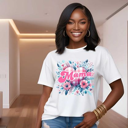 Floral Checkered Mama Shirt, Cute Mama Tee