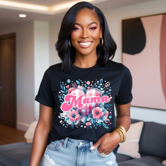 Floral Checkered Mama Shirt, Cute Mama Tee