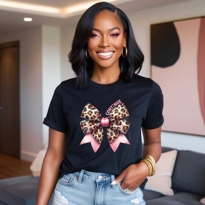 Leopard Print Coquette Bow Tee, Cute Graphic Tee for Women, Mental health awareness shirt