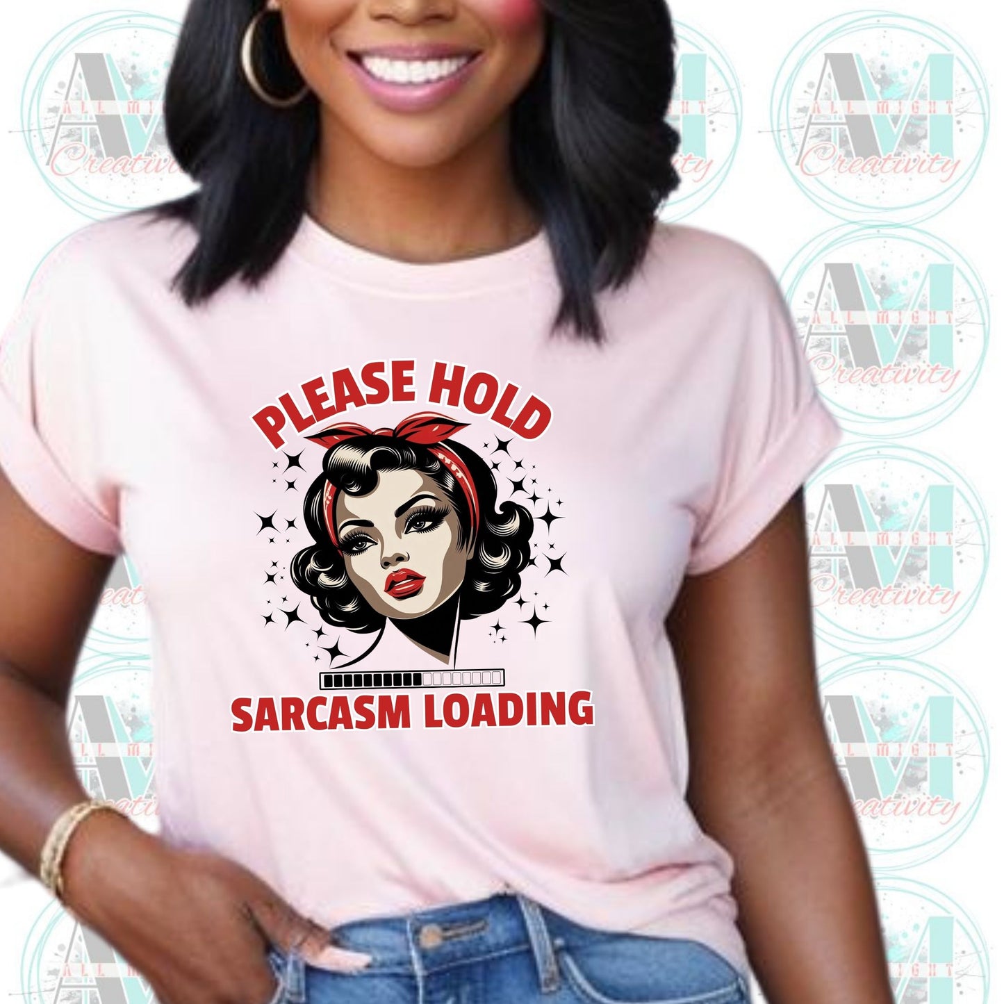 Vintage Sarcasm Loading Tee, Retro Pin-Up Graphic Shirt, Please Hold... Sarcastic Gift