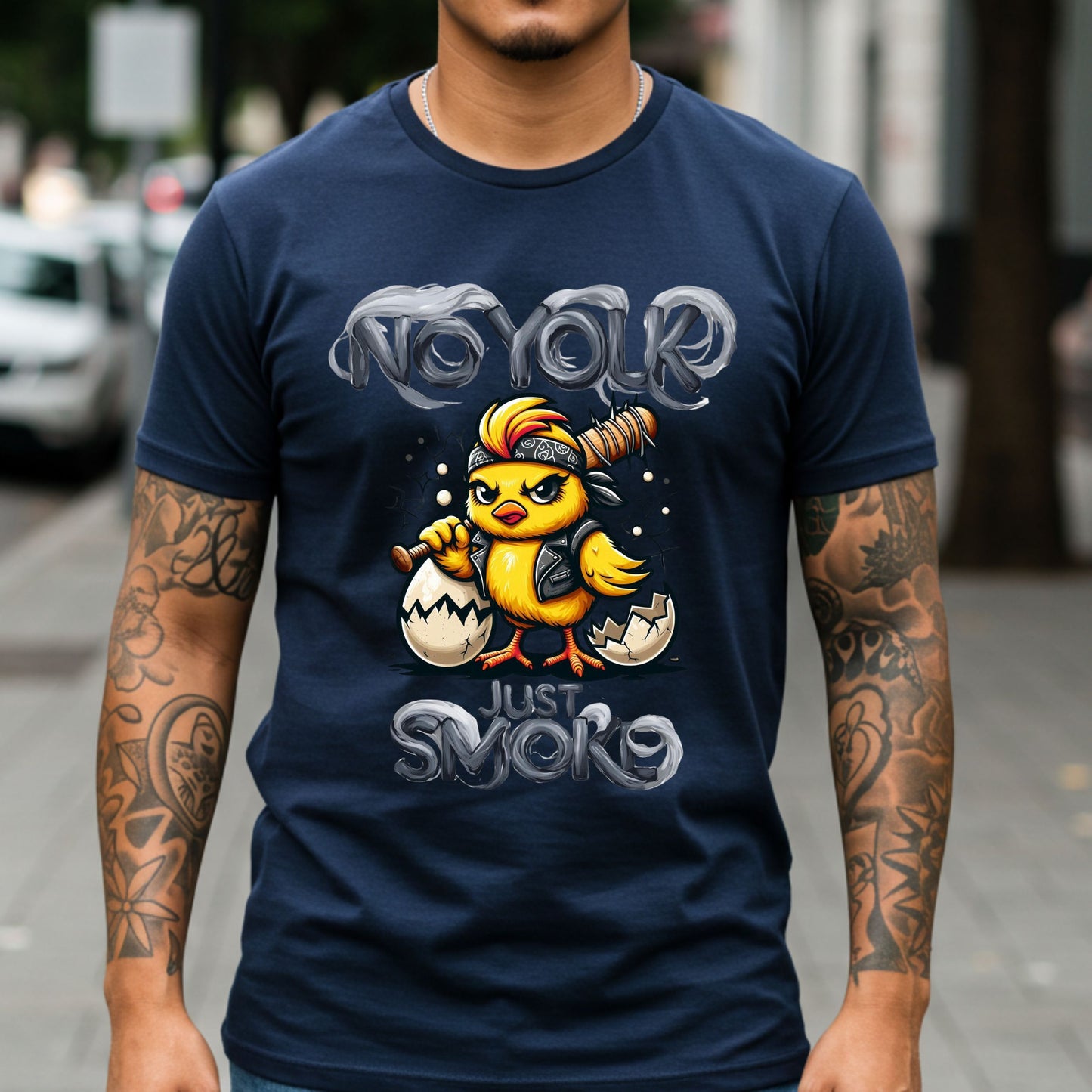 Duck Graphic T-Shirt, Funny Biker Duck Tee, No Yolk Just Smoke Shirt, Humorous Edgy Graphic