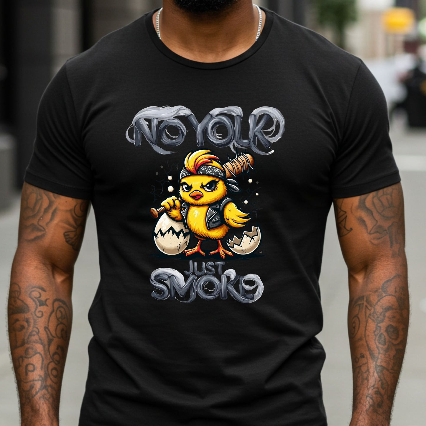 Duck Graphic T-Shirt, Funny Biker Duck Tee, No Yolk Just Smoke Shirt, Humorous Edgy Graphic