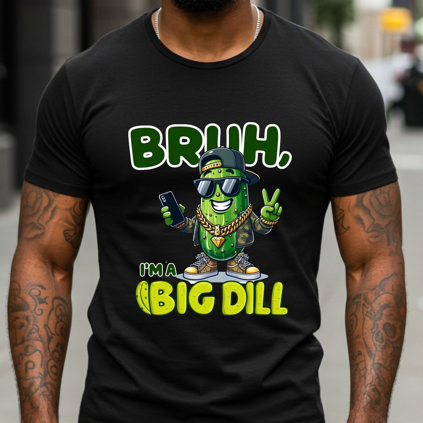 Bruh I'm a Big Dill Shirt, Funny Pickle Graphic Tee for Men, Unisex Softstyle Graphic Tee