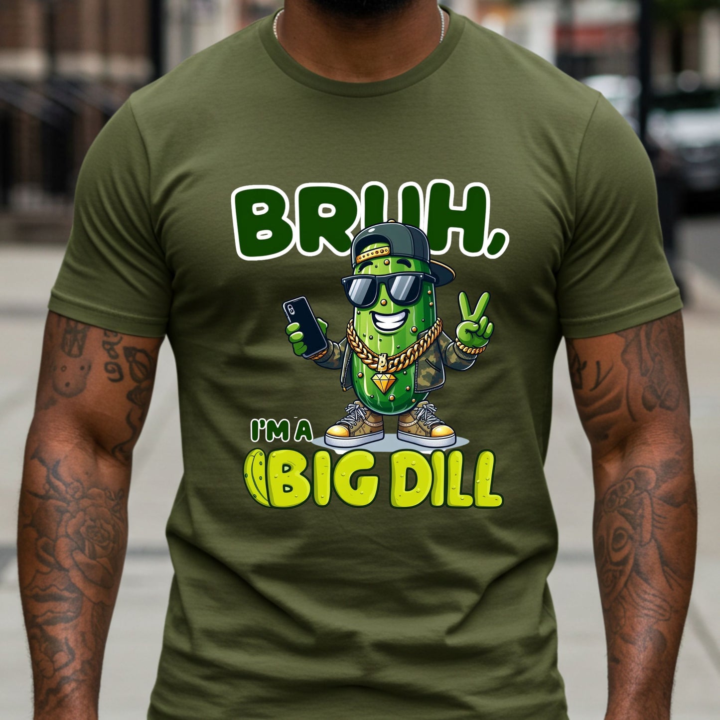 Bruh I'm a Big Dill Shirt, Funny Pickle Graphic Tee for Men, Unisex Softstyle Graphic Tee