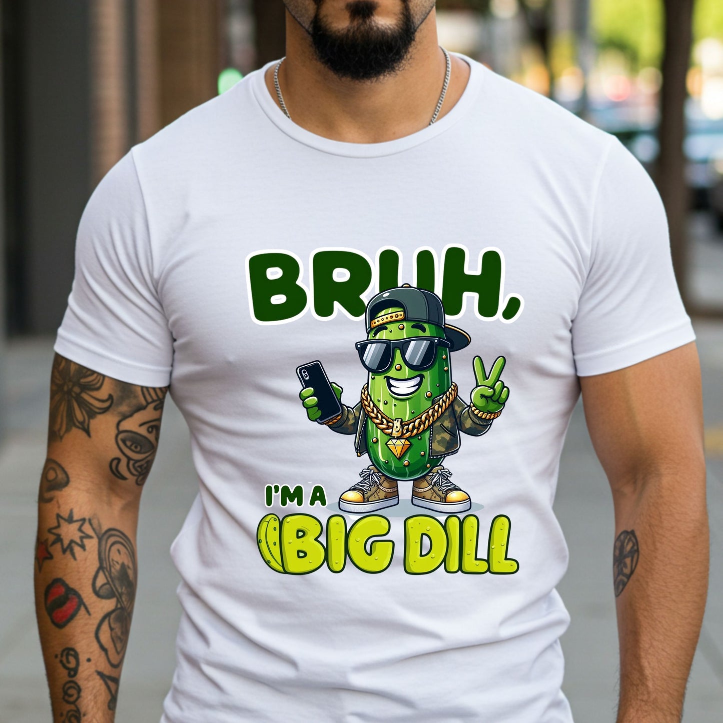 Bruh I'm a Big Dill Shirt, Funny Pickle Graphic Tee for Men, Unisex Softstyle Graphic Tee