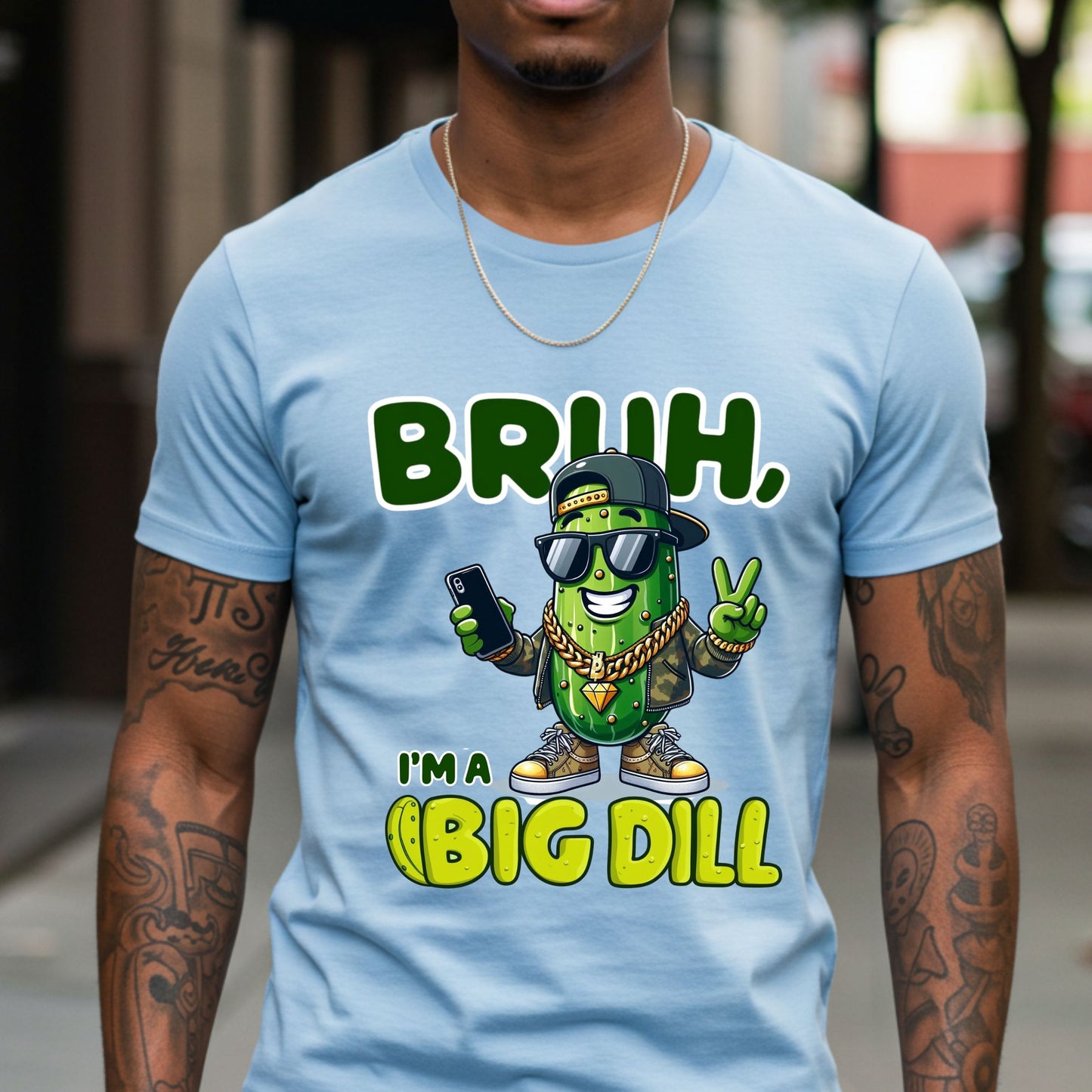 Bruh I'm a Big Dill Shirt, Funny Pickle Graphic Tee for Men, Unisex Softstyle Graphic Tee