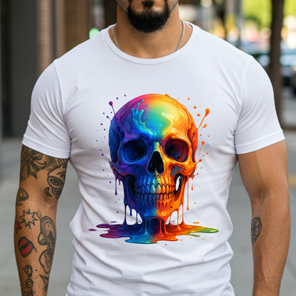 Rainbow Melting Skull Shirt, Bold Psychedelic Graphic Shirt, Unisex Softstyle Tee