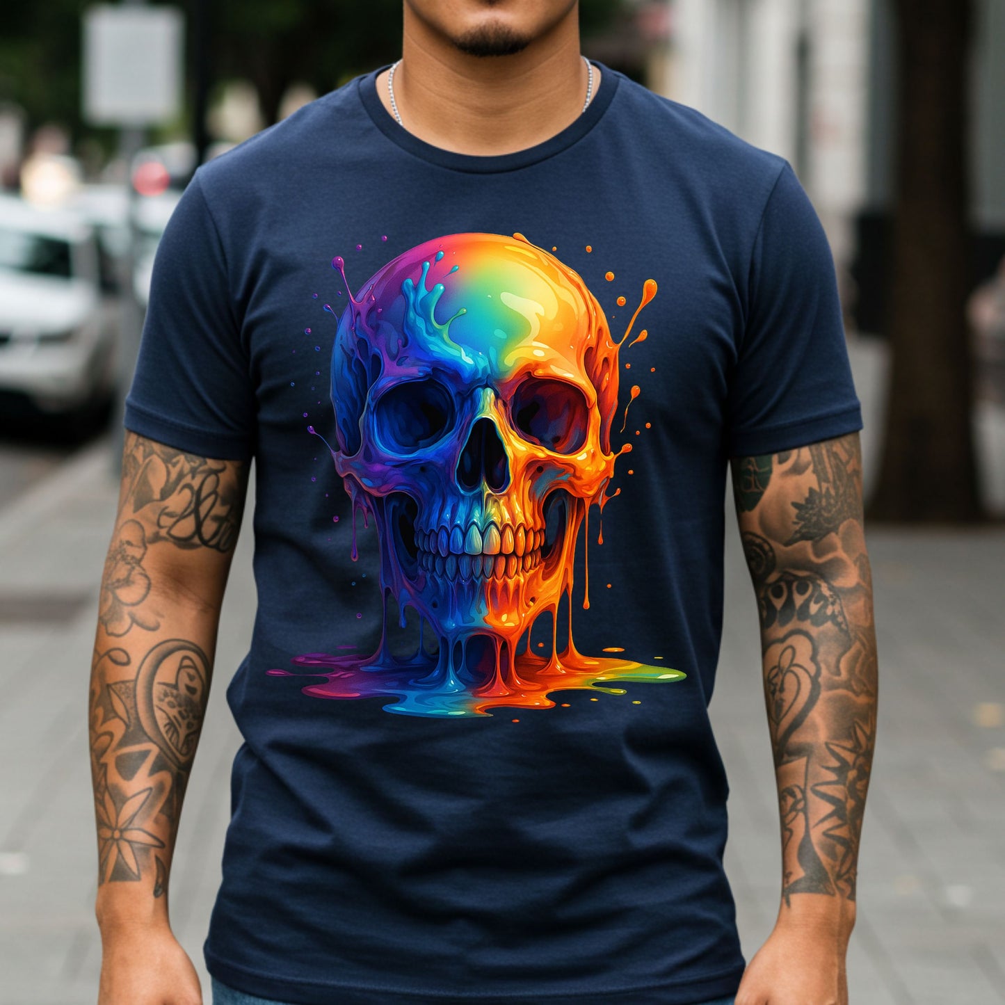 Rainbow Melting Skull Shirt, Bold Psychedelic Graphic Shirt, Unisex Softstyle Tee