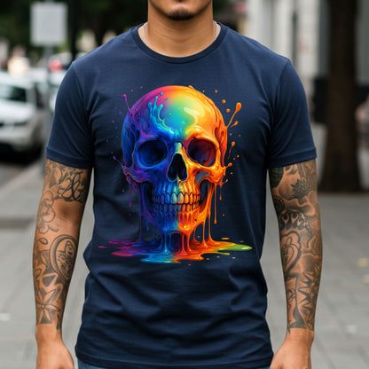 Rainbow Melting Skull Shirt, Bold Psychedelic Graphic Shirt, Unisex Softstyle Tee