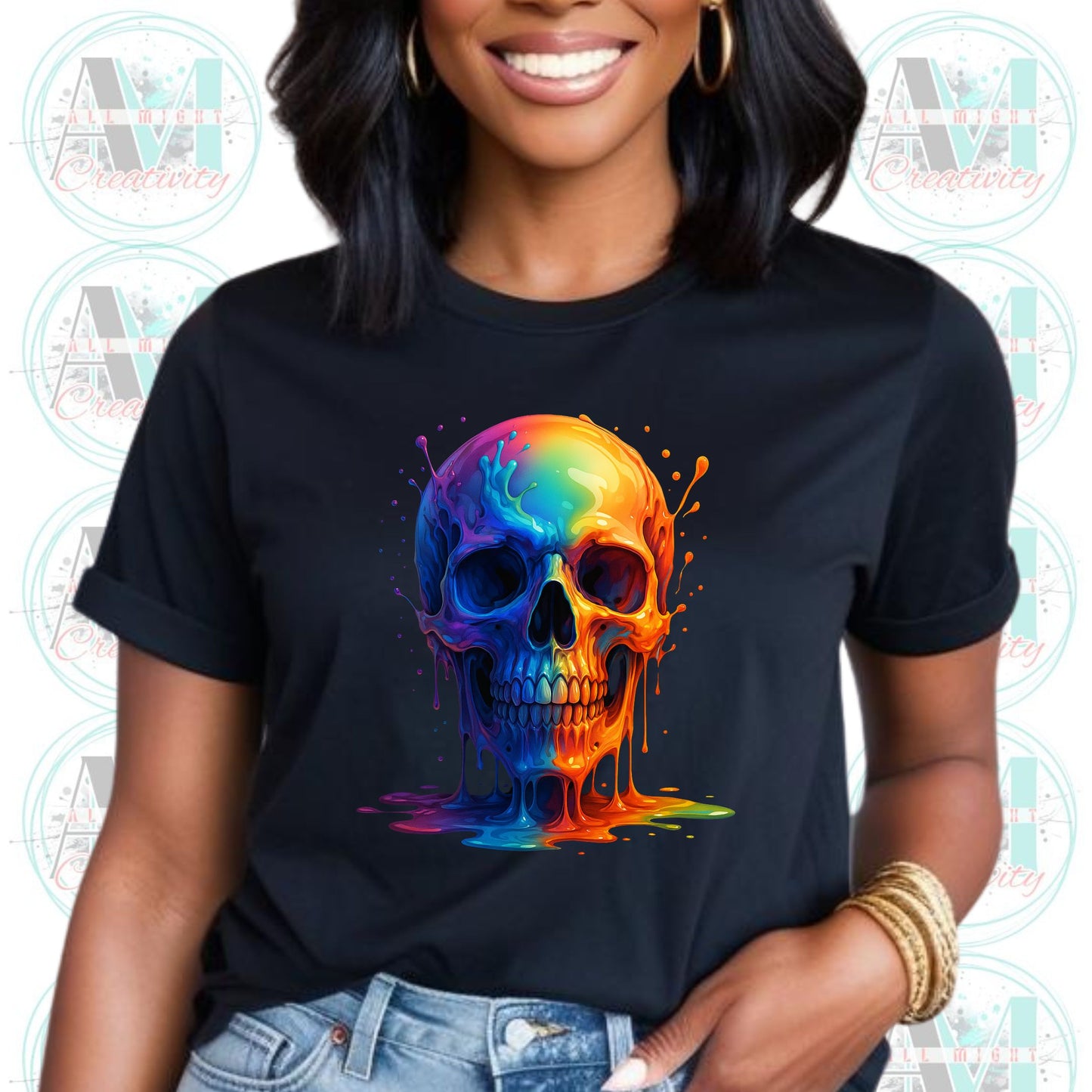Rainbow Melting Skull Shirt, Bold Psychedelic Graphic Shirt, Unisex Softstyle Tee