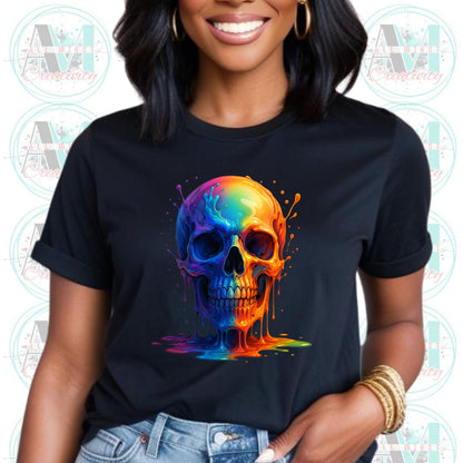 Rainbow Melting Skull Shirt, Bold Psychedelic Graphic Shirt, Unisex Softstyle Tee