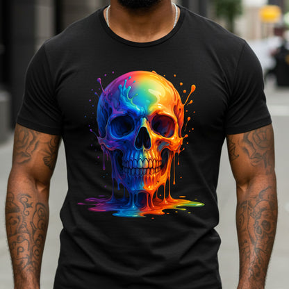 Rainbow Melting Skull Shirt, Bold Psychedelic Graphic Shirt, Unisex Softstyle Tee