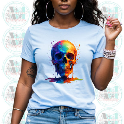 Rainbow Melting Skull Shirt, Bold Psychedelic Graphic Shirt, Unisex Softstyle Tee