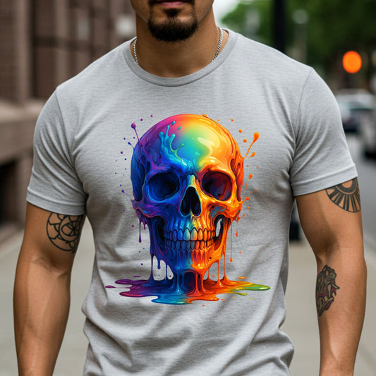 Rainbow Melting Skull Shirt, Bold Psychedelic Graphic Shirt, Unisex Softstyle Tee