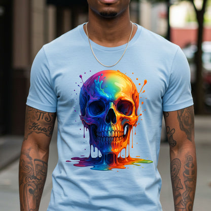 Rainbow Melting Skull Shirt, Bold Psychedelic Graphic Shirt, Unisex Softstyle Tee