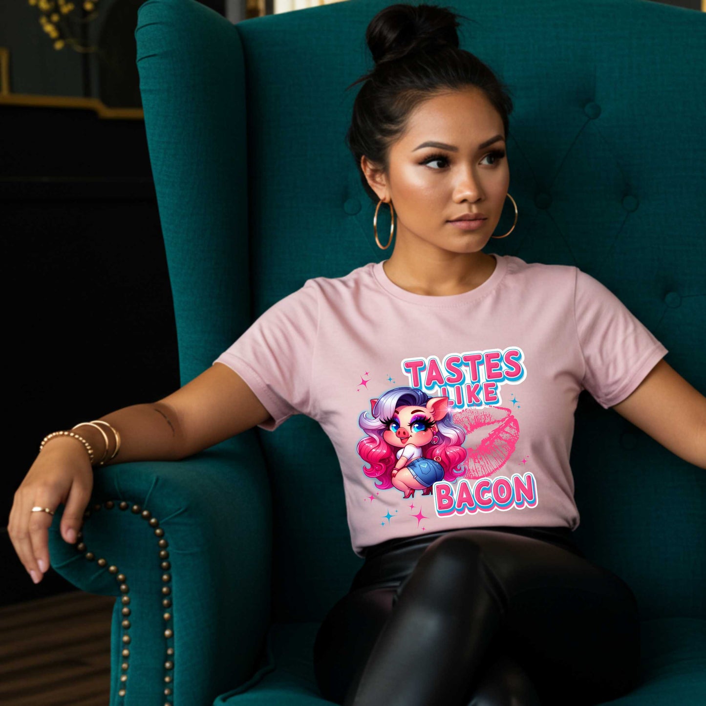 Inappropriate Shirt, Tastes Like Bacon, Edgy Joke Tee for Women, Funny Sarcastic Pig Shirt