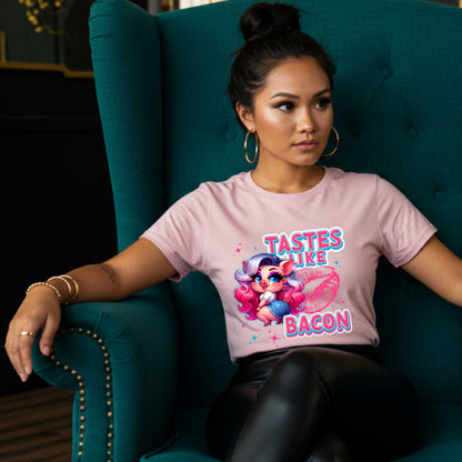 Inappropriate Shirt, Tastes Like Bacon, Edgy Joke Tee for Women, Funny Sarcastic Pig Shirt