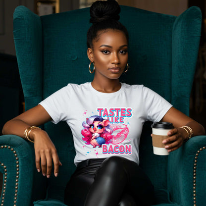 Inappropriate Shirt, Tastes Like Bacon, Edgy Joke Tee for Women, Funny Sarcastic Pig Shirt