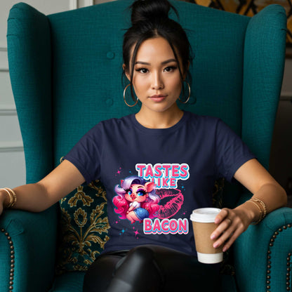 Inappropriate Shirt, Tastes Like Bacon, Edgy Joke Tee for Women, Funny Sarcastic Pig Shirt