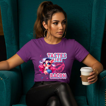 Inappropriate Shirt, Tastes Like Bacon, Edgy Joke Tee for Women, Funny Sarcastic Pig Shirt