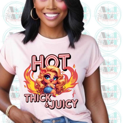 Hot Thick & Juicy Inappropriate Shirt, Edgy Joke Tee, Sarcastic Plus Size Piggy Graphic