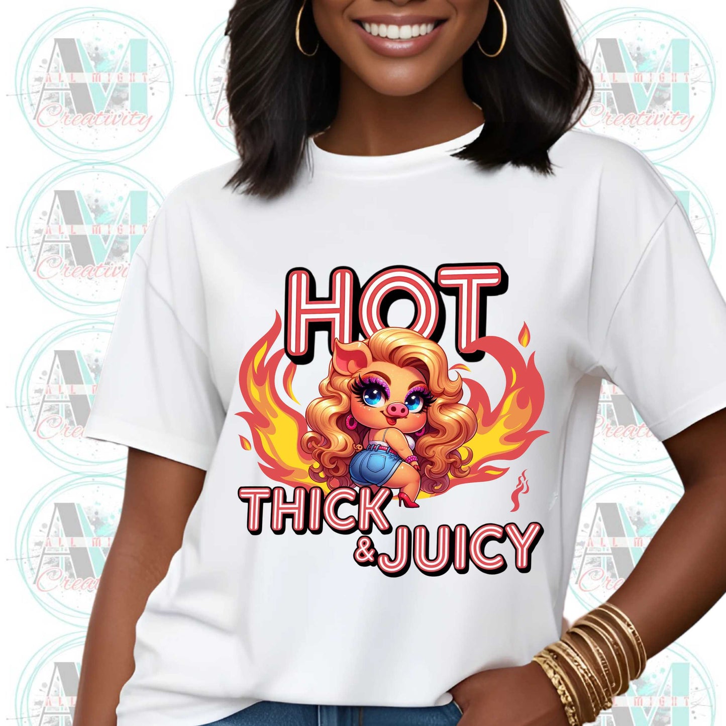 Hot Thick & Juicy Inappropriate Shirt, Edgy Joke Tee, Sarcastic Plus Size Piggy Graphic