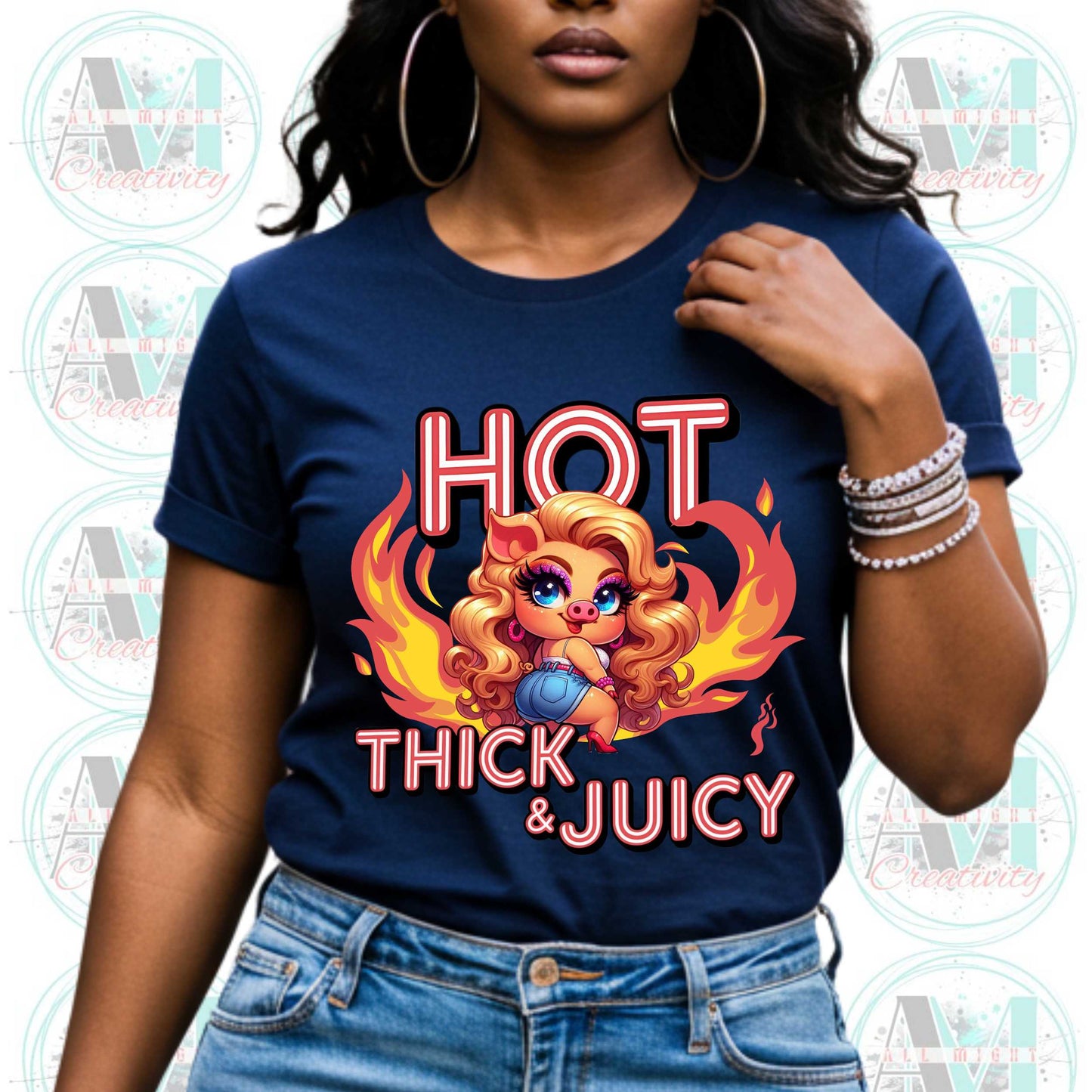 Hot Thick & Juicy Inappropriate Shirt, Edgy Joke Tee, Sarcastic Plus Size Piggy Graphic