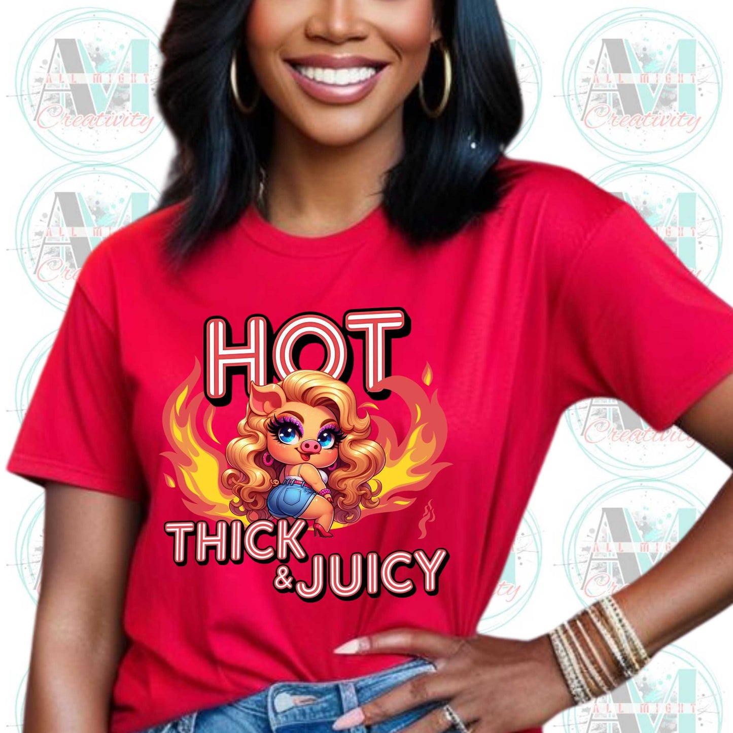 Hot Thick & Juicy Inappropriate Shirt, Edgy Joke Tee, Sarcastic Plus Size Piggy Graphic
