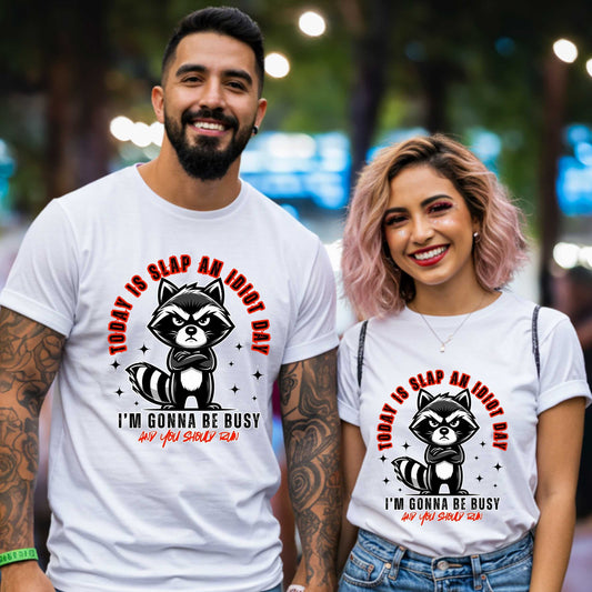 Funny Sarcasm Inappropriate shirts, Sarcastic Raccoon Unisex Softstyle T-Shirt, Slap An Idiot Day Tee