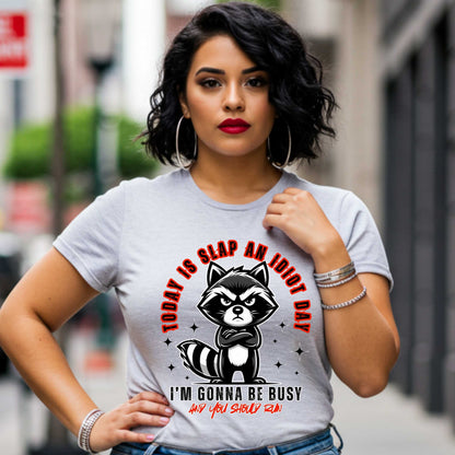Funny Sarcasm Inappropriate shirts, Sarcastic Raccoon Unisex Softstyle T-Shirt, Slap An Idiot Day Tee