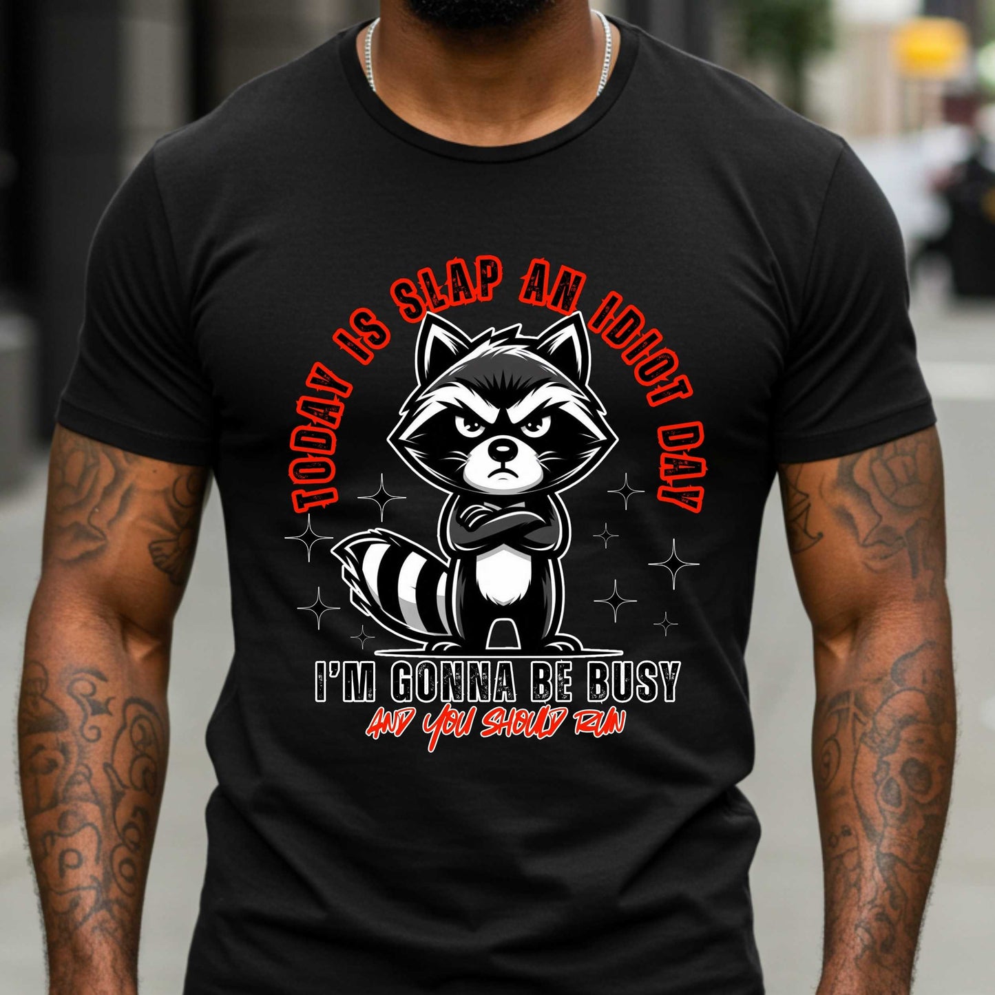 Funny Sarcasm Inappropriate shirts, Sarcastic Raccoon Unisex Softstyle T-Shirt, Slap An Idiot Day Tee