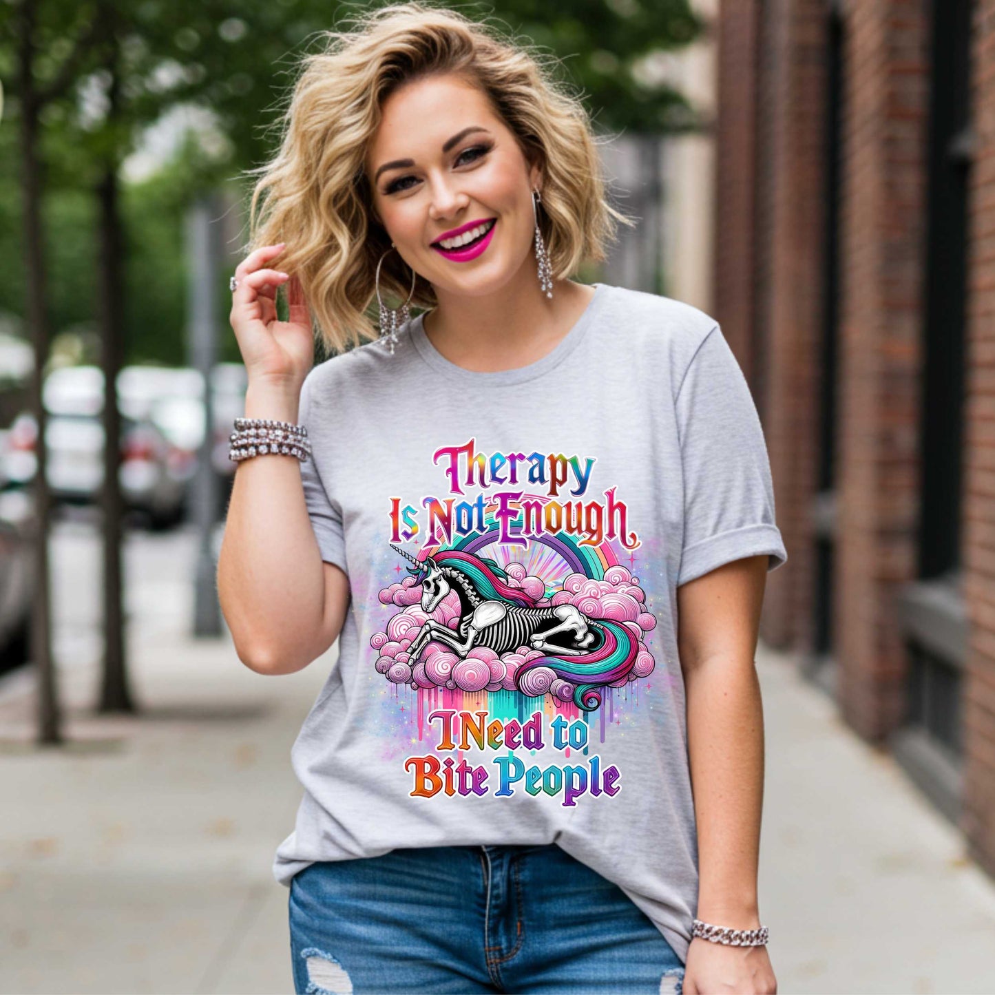 Funny Sarcastic Therapy Is Not Enough, Inappropriate Funny T-Shirt, Bite People Tee