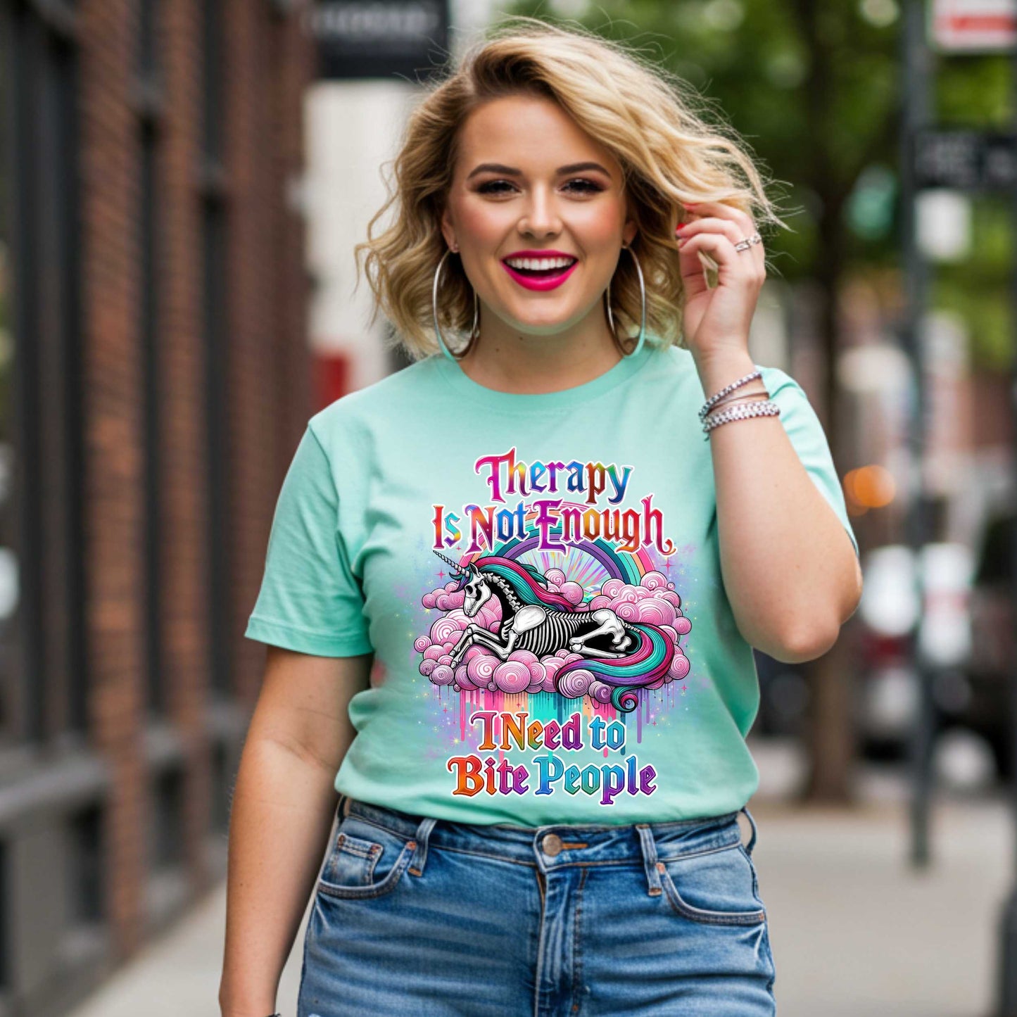 Funny Sarcastic Therapy Is Not Enough, Inappropriate Funny T-Shirt, Bite People Tee