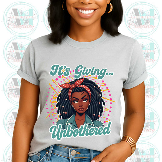 Funny Sarcastic, Unisex Softstyle T-Shirt: It's Giving Unbothered, Funny Retro Tee, Bold Sarcastic Shirt,  Zero Stress Queen Gift
