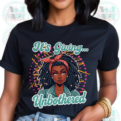 Funny Sarcastic, Unisex Softstyle T-Shirt: It's Giving Unbothered, Funny Retro Tee, Bold Sarcastic Shirt,  Zero Stress Queen Gift