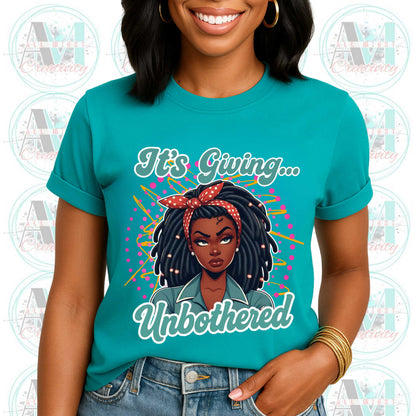 Funny Sarcastic, Unisex Softstyle T-Shirt: It's Giving Unbothered, Funny Retro Tee, Bold Sarcastic Shirt,  Zero Stress Queen Gift