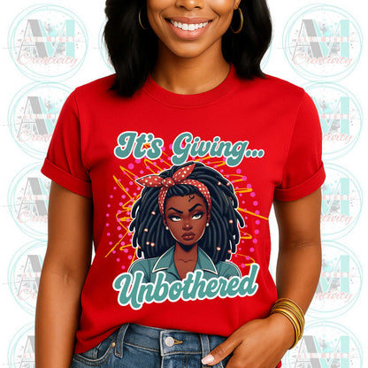 Funny Sarcastic, Unisex Softstyle T-Shirt: It's Giving Unbothered, Funny Retro Tee, Bold Sarcastic Shirt,  Zero Stress Queen Gift