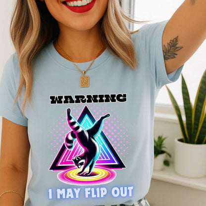 Funny Sarcastic Raccoon Shirt, Warning I May Flip Out Graphic Tee, Animal Humor T-Shirt for Men & Women, Retro Geometric Tee