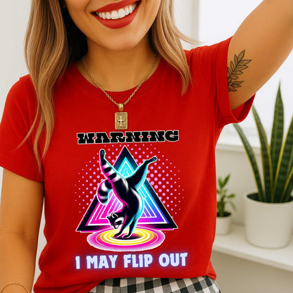 Funny Sarcastic Raccoon Shirt, Warning I May Flip Out Graphic Tee, Animal Humor T-Shirt for Men & Women, Retro Geometric Tee