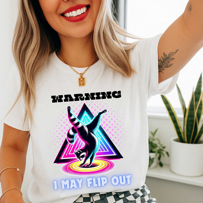 Funny Sarcastic Raccoon Shirt, Warning I May Flip Out Graphic Tee, Animal Humor T-Shirt for Men & Women, Retro Geometric Tee